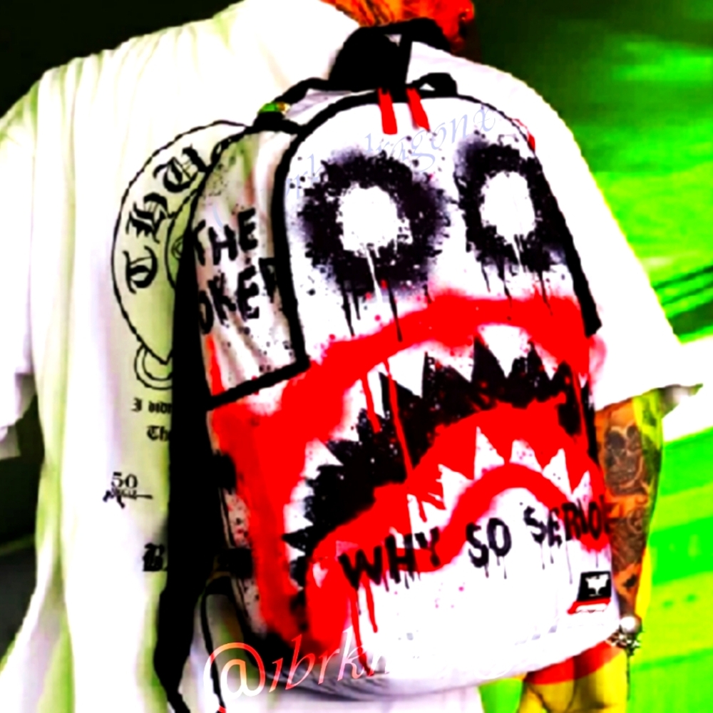 1 lft Sprayground THE JOKER BATMAN Why So Serious?Graffiti Street Backpack NWT